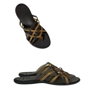 Crocs Huarache Strappy Slide Sandals Womens 8 Espresso Bronze Woven Flat 201108